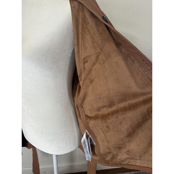 ZARA Vegan Leather Jacket Camel Short Trench Coat Size Medium - Picture 5 of 11